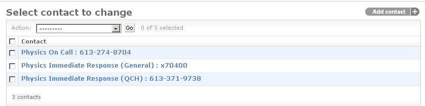 Contact numbers in the admin