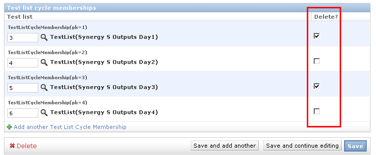Removing a test list from a cycle