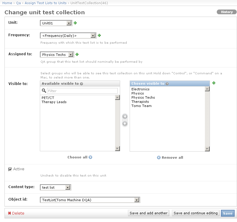 Assigning a test list to a unit