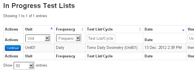 Continue an in progress test list