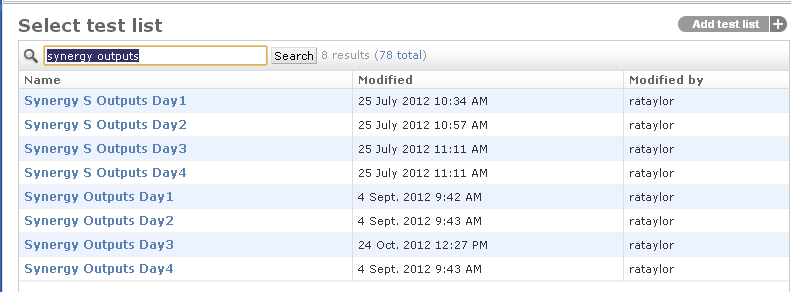 Test List Cycle Search Results